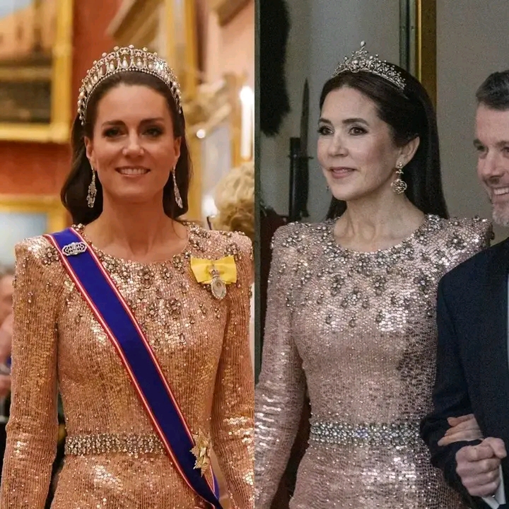 Royal princess: Queen Mary of Denmark is the double of Kate Middleton as she re-wears one of the Princess of Wales's most iconic gowns... See more