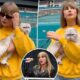 Amazing Taylor Swift: she was with her CAT Olivia as She stand pulled off her black sunglasses steadily when she arrived Stadium in Miami, Florida. but...